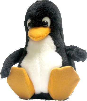 Tux, furry toy based on Larry Ewing design for Linux mascot